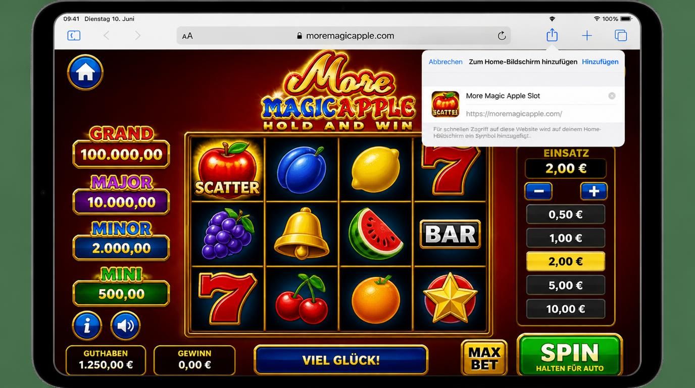 iPhone mit Safari-Browser und More Magic Apple Slot im Browser